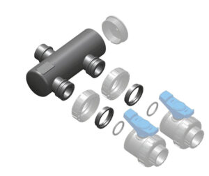 Sběrací potrubí – napojení 63mm lepením,2x přímé napojení ventilu 50mm