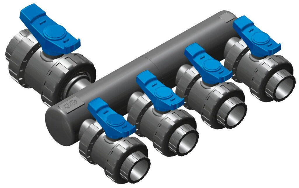 Sběrací potrubí – napojení 50mm lepením,2x přímé napojení ventilu 50mm