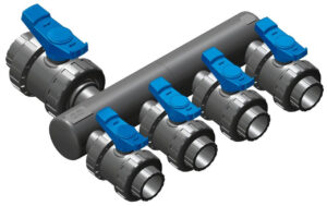Sběrací potrubí – napojení 50mm lepením,2x přímé napojení ventilu 50mm